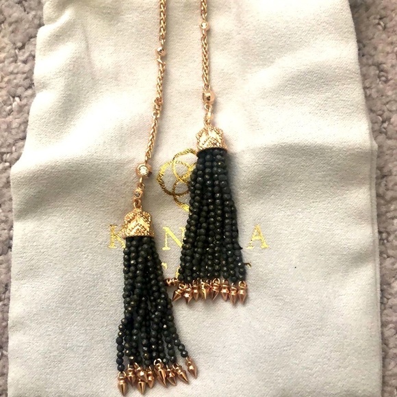 Kendra Scott Monique Rose Gold & Pyrite Bead Lariat Tassel  Kendra Scott Monique‎ Lariat rose gold pyrite beads necklace